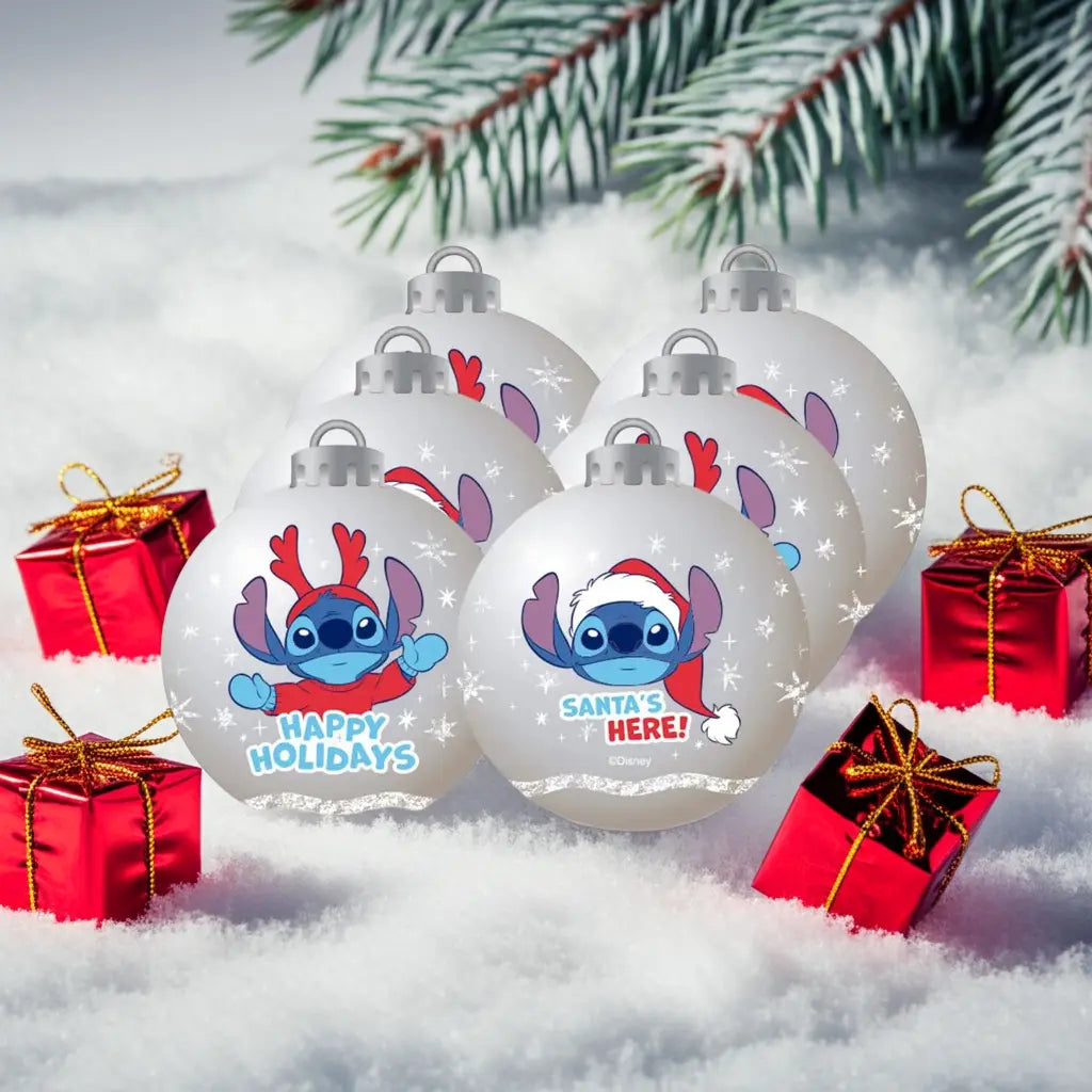 STITCH - Argent - Pack 6 Boules de Noël - 8 cm bems