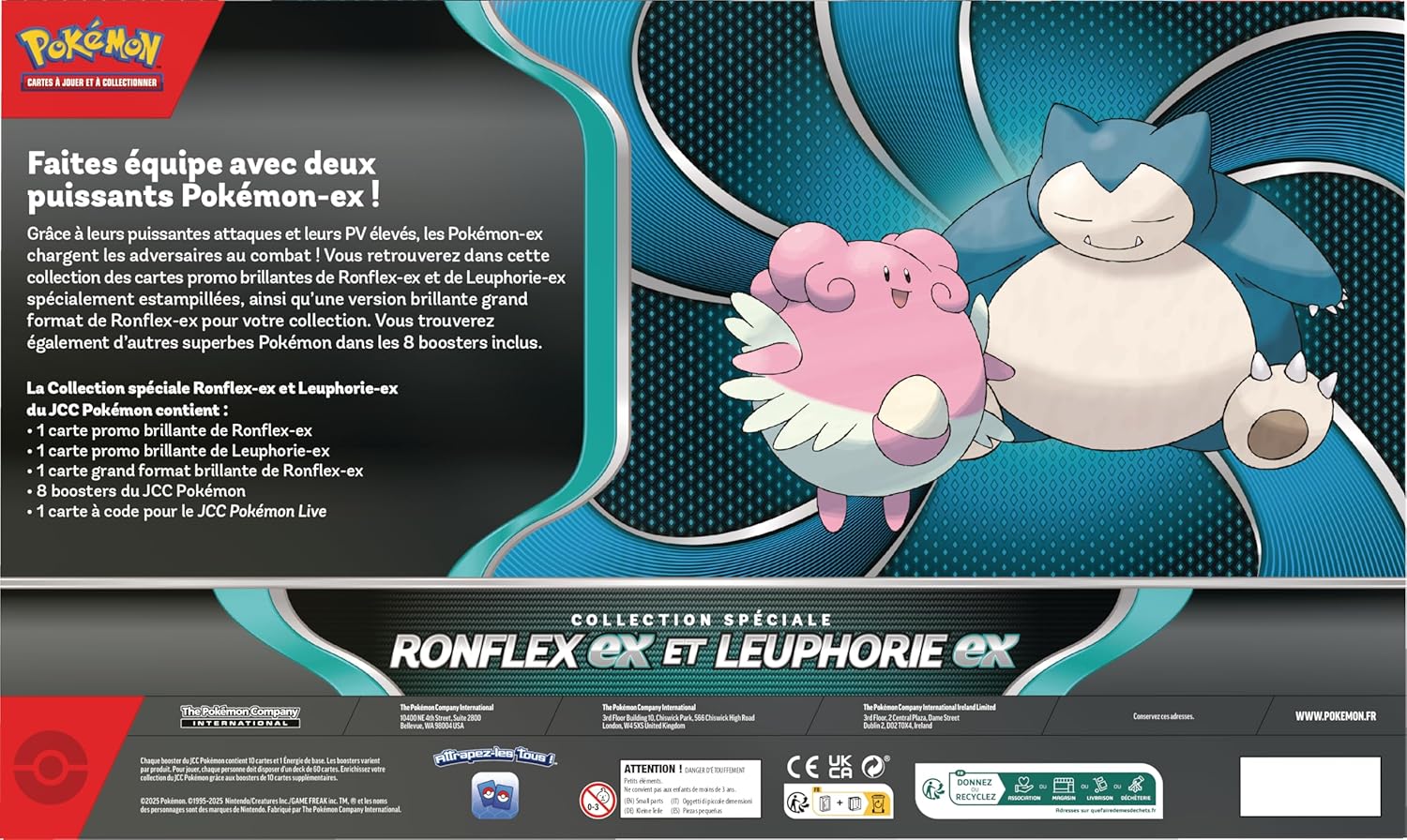 Pokémon : Collection spéciale Ronflex-ex et Leuphorie-ex du JCC Pokémon (2 Cartes Promo Brillantes, 1 Carte Grand Format Brillante et 8 boosters) pokémon compagny