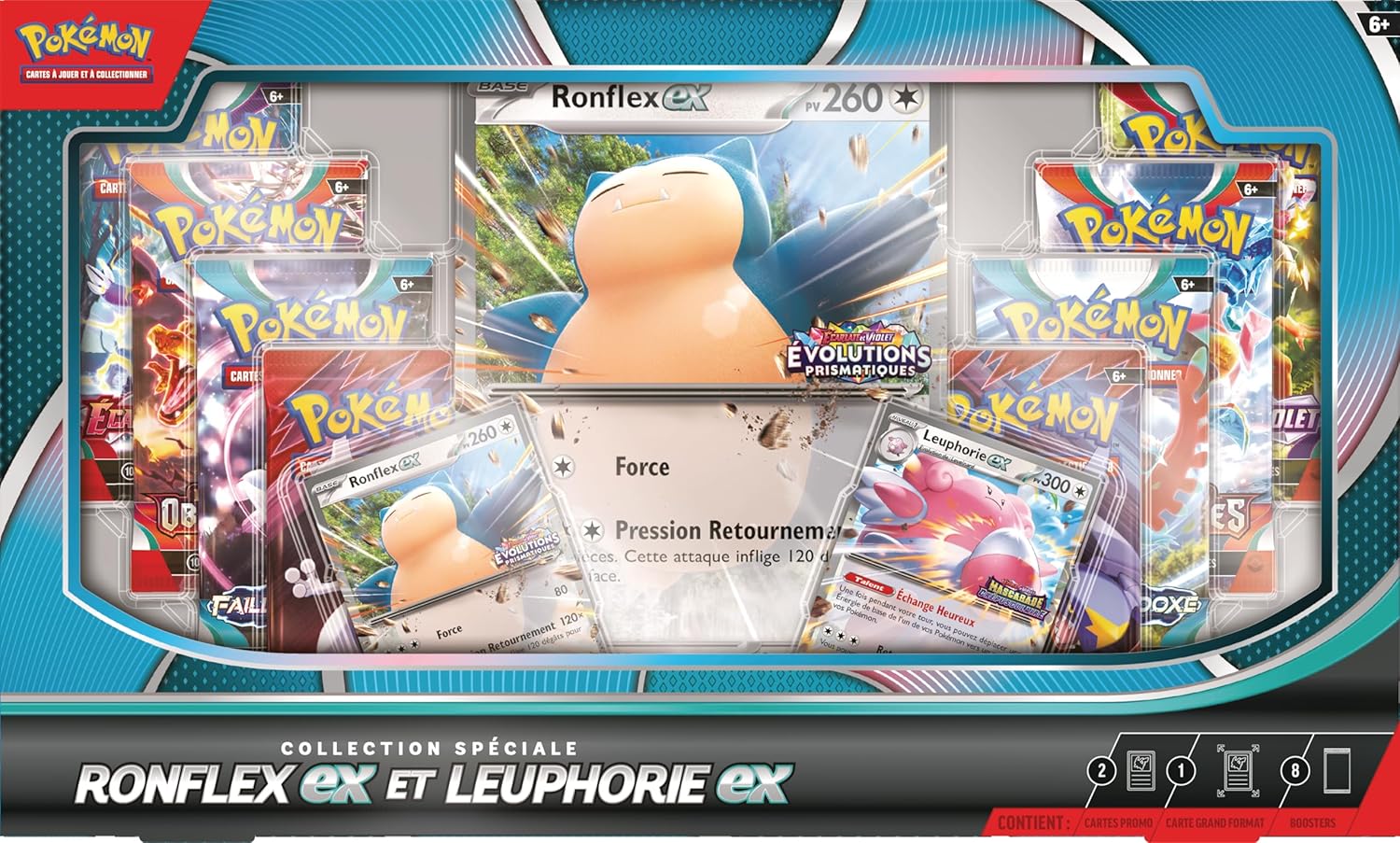 Pokémon : Collection spéciale Ronflex-ex et Leuphorie-ex du JCC Pokémon (2 Cartes Promo Brillantes, 1 Carte Grand Format Brillante et 8 boosters) pokémon compagny