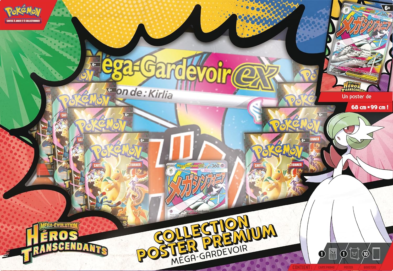 Pokémon : Collection Poster Premium Méga-Évolution – Héros Transcendants – Méga-Gardevoir (1 Carte Promo Brillante, 1 Poster Double Face et 10 boosters) pokémon compagny