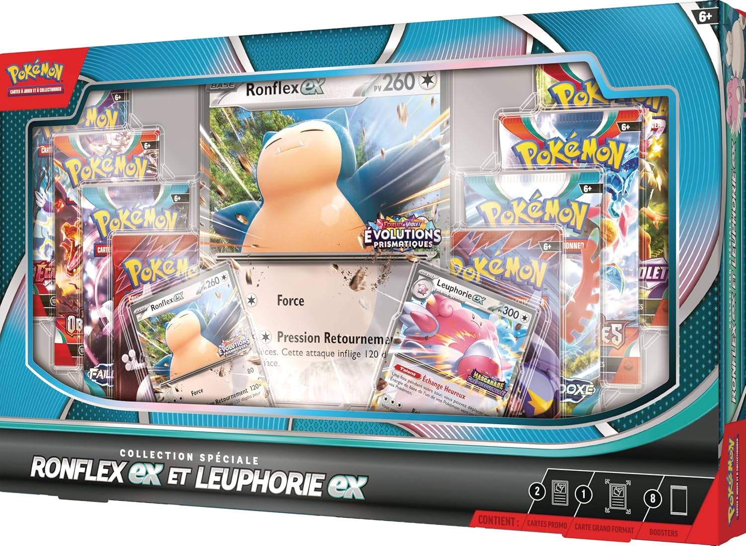 Pokémon : Collection spéciale Ronflex-ex et Leuphorie-ex du JCC Pokémon (2 Cartes Promo Brillantes, 1 Carte Grand Format Brillante et 8 boosters) pokémon compagny