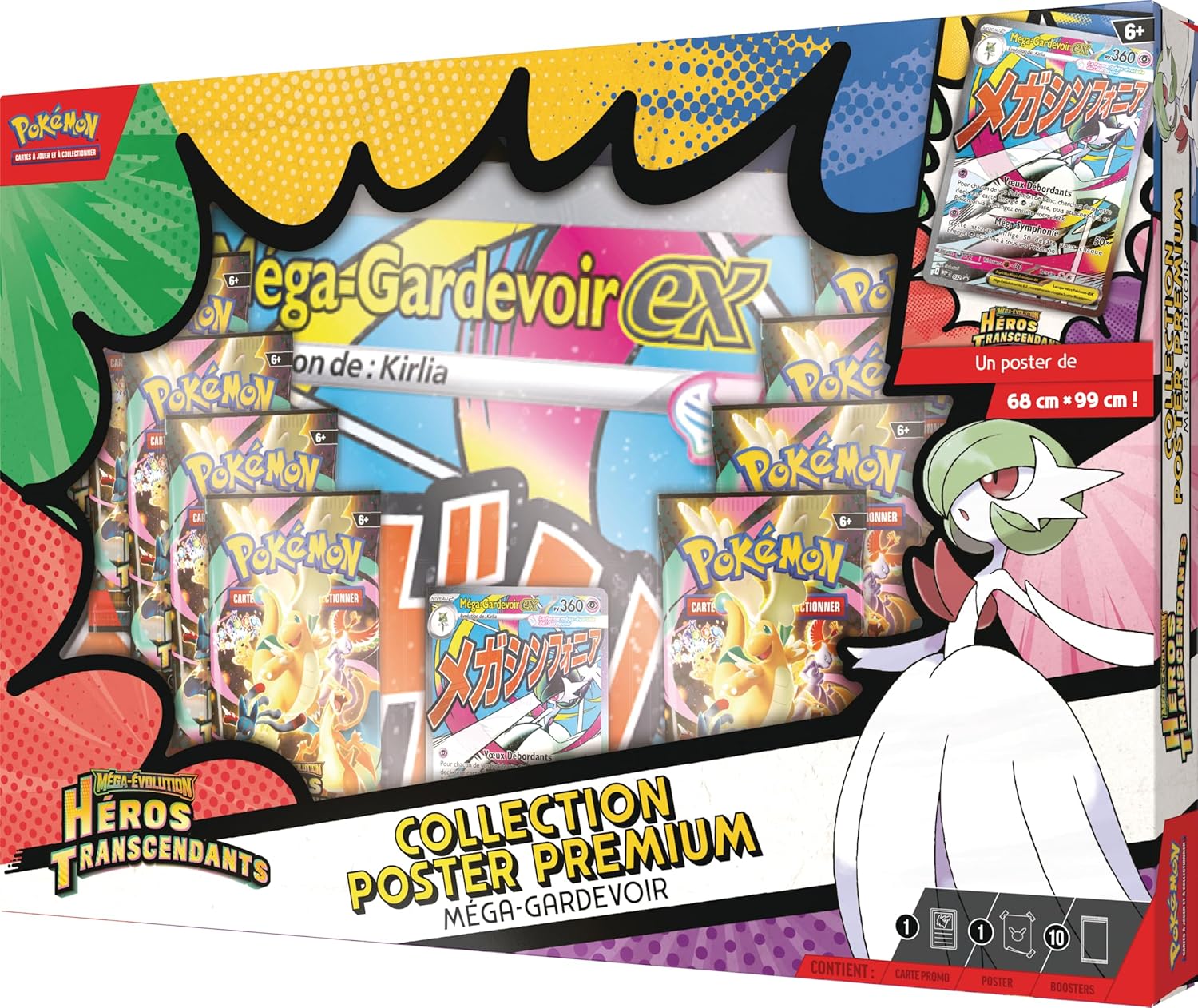 Pokémon : Collection Poster Premium Méga-Évolution – Héros Transcendants – Méga-Gardevoir (1 Carte Promo Brillante, 1 Poster Double Face et 10 boosters) pokémon compagny