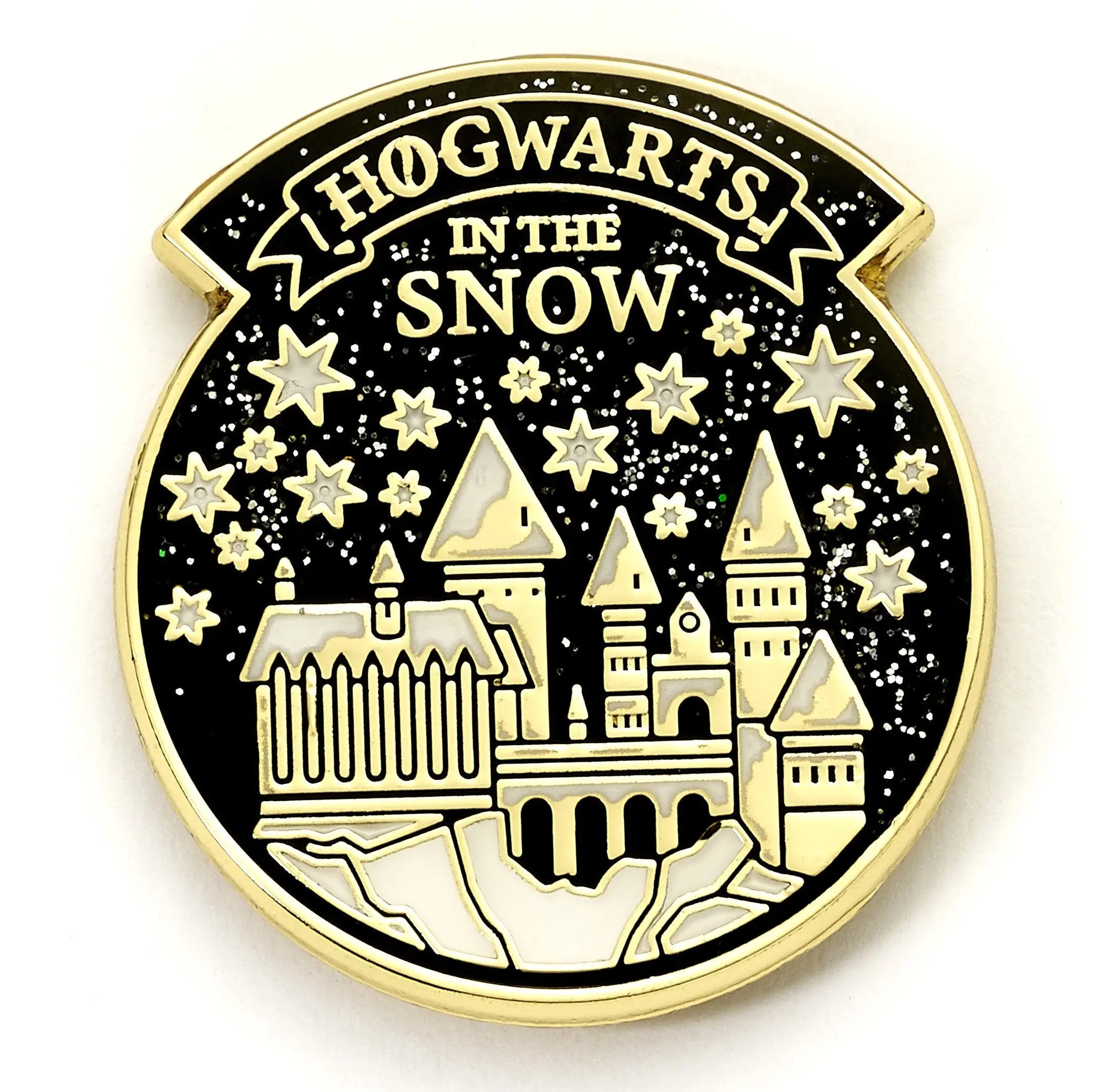 HARRY POTTER - Poudlard sous la Neige - Carte de Voeux avec Pin's bems
