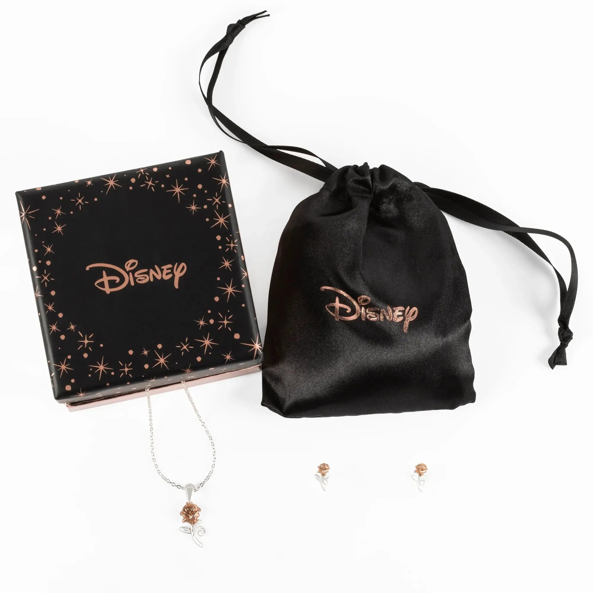LA BELLE & LA BETE - Rose - Set Collier en Argent + Clous d'Oreille bems