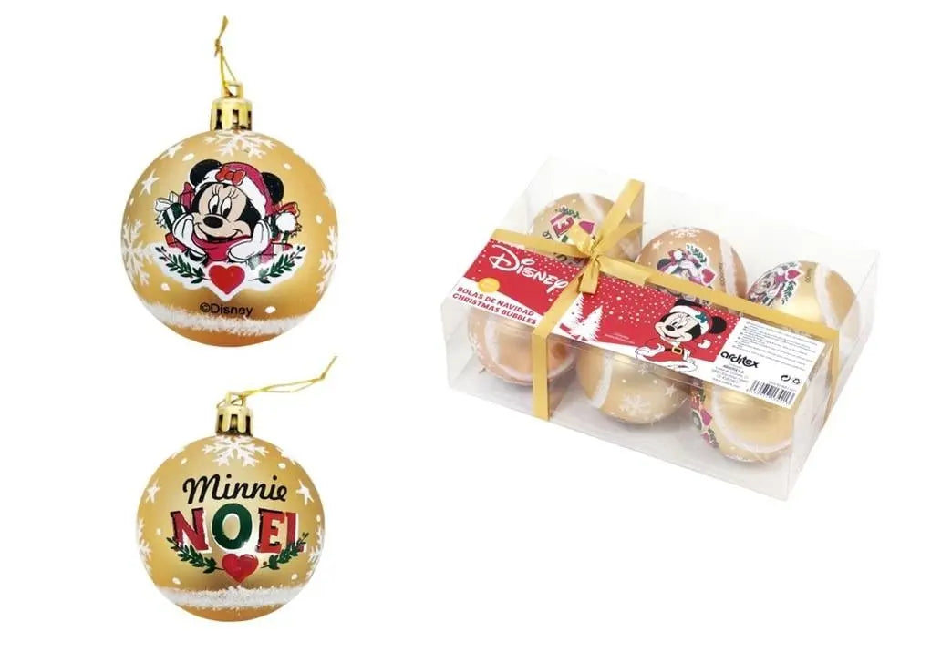 MINNIE - Doré - Pack 6 Boules de Noël - 8 cm bems