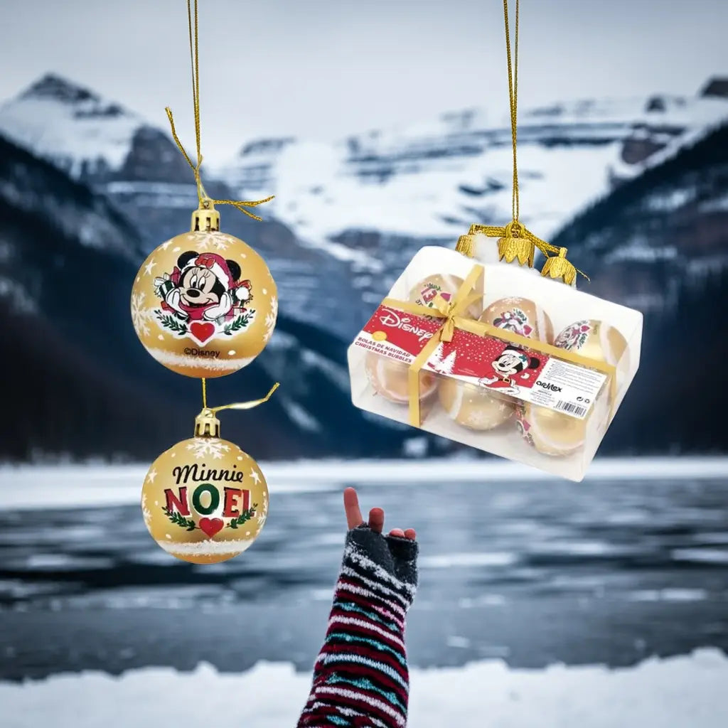 MINNIE - Doré - Pack 6 Boules de Noël - 8 cm bems