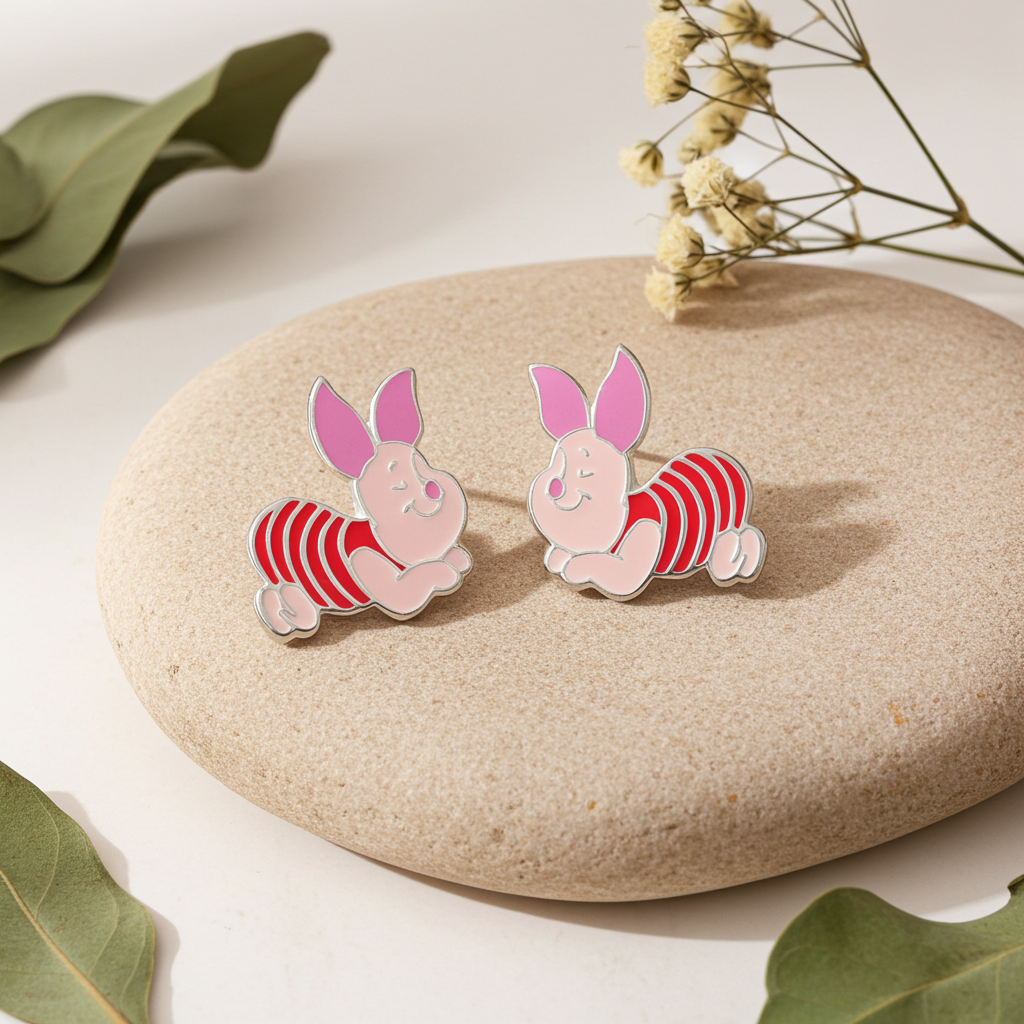 WINNIE L'OURSON - Porcinet - 1 Paire de Clous d'Oreilles en Argent bems